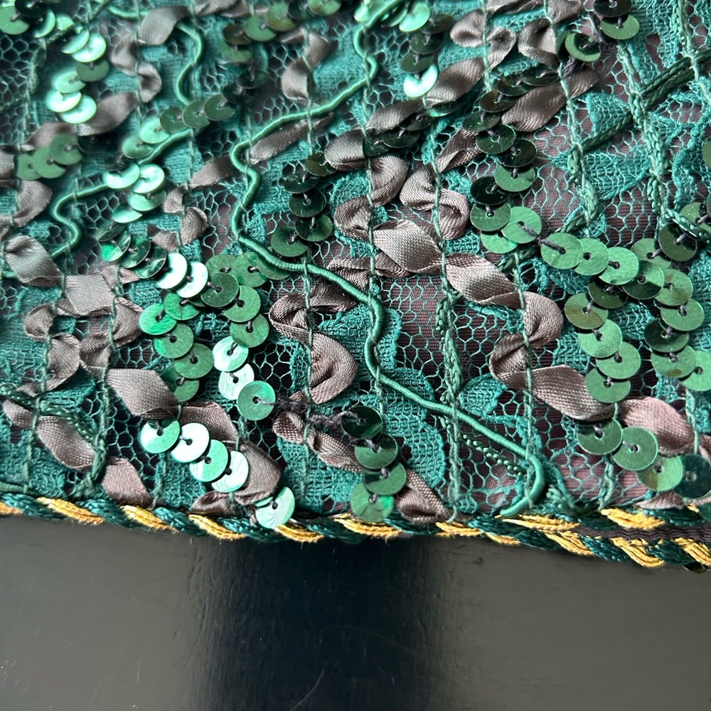 Karen Lawrence By Matthew Sequin Jacket Green 8 Vintage Gold Cord Detail Glam - Picture 3 of 15